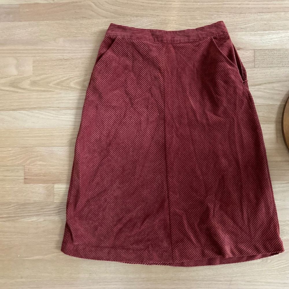 Rust Corduroy Midi Skirt